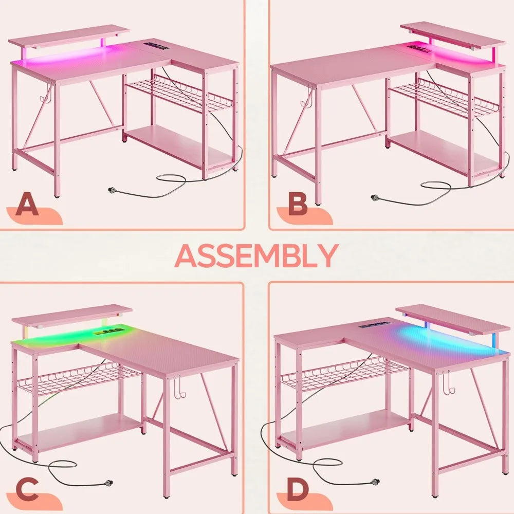 Pink Gaming Desk w/ Power Outlets