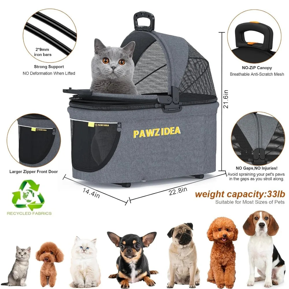 Pet Stroller 4 in 1 W/ Detachable Carrier