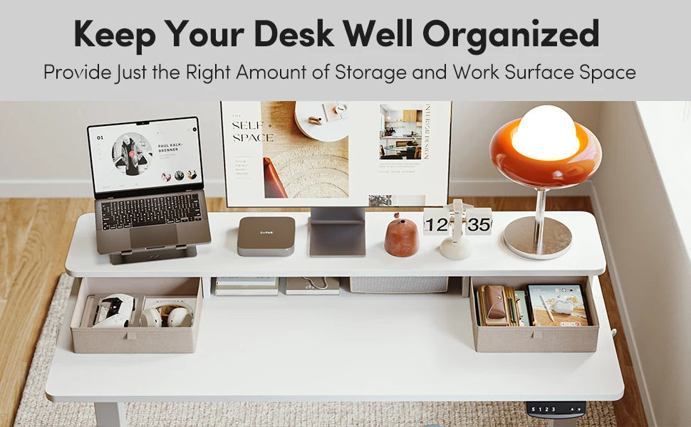55x24 Inch Electric Standing Desk W/ Double Drawers