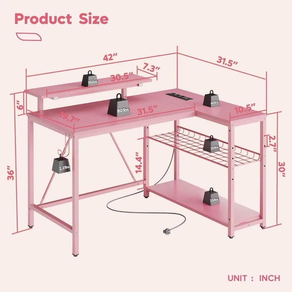Pink Gaming Desk w/ Power Outlets