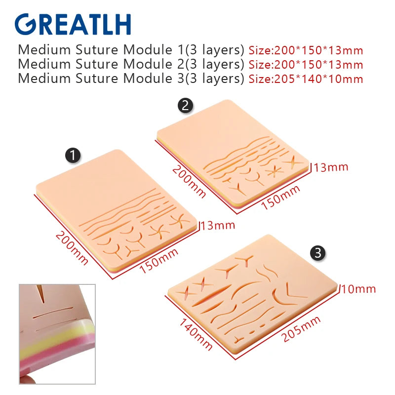 1pcs Silicone Skin Pad Suture Training Kit