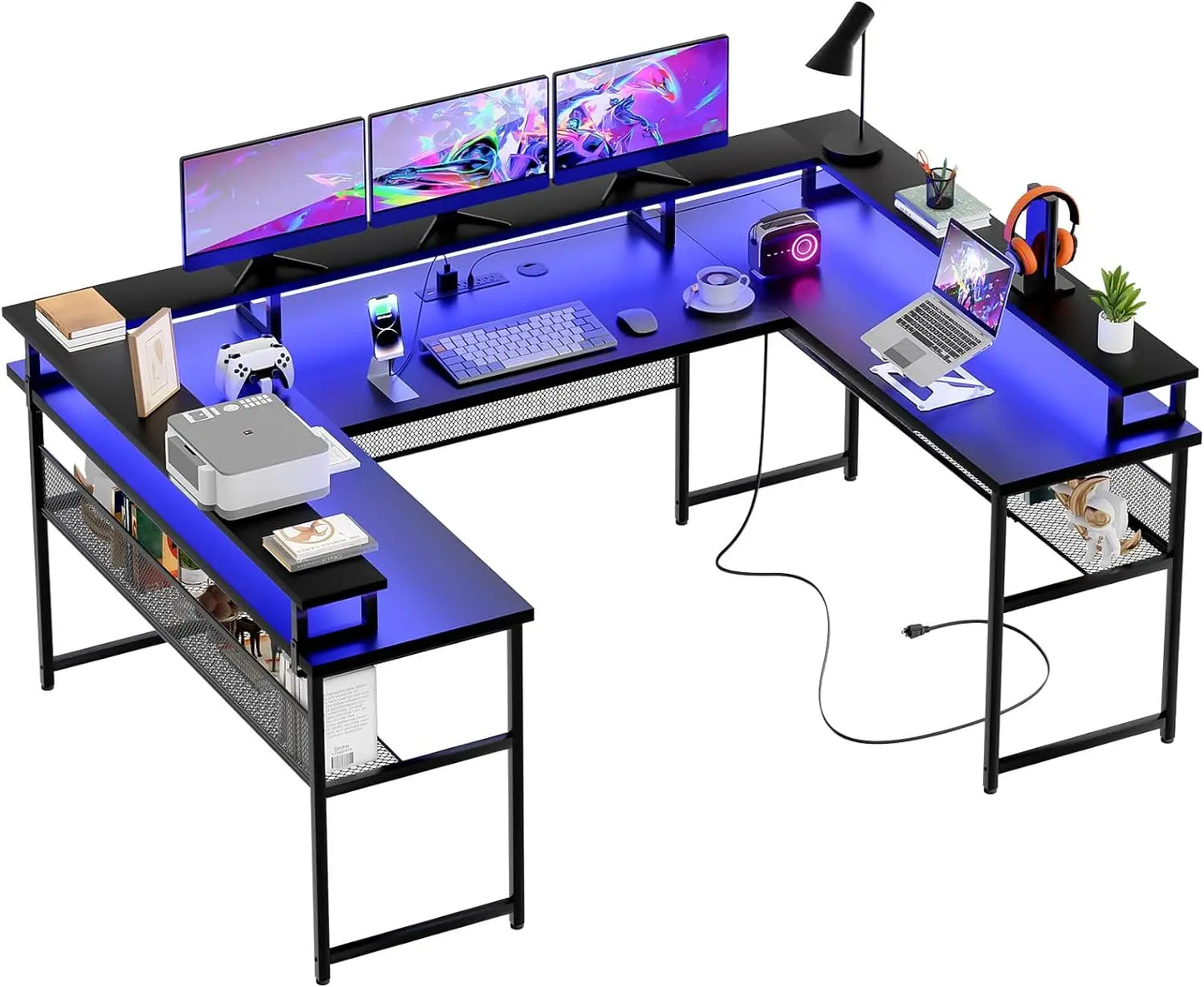 U Shaped Desks W/ LED Strip & Power Outlets