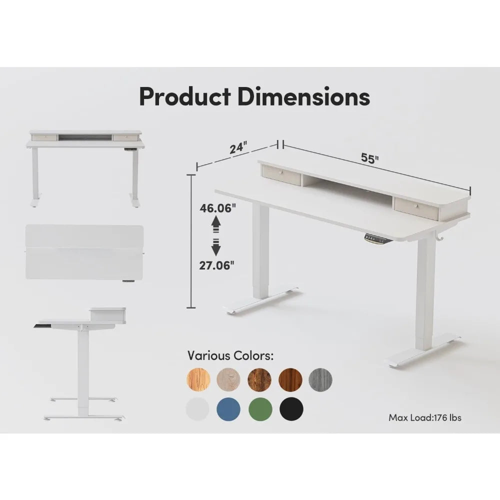 55x24 Inch Electric Standing Desk W/ Double Drawers