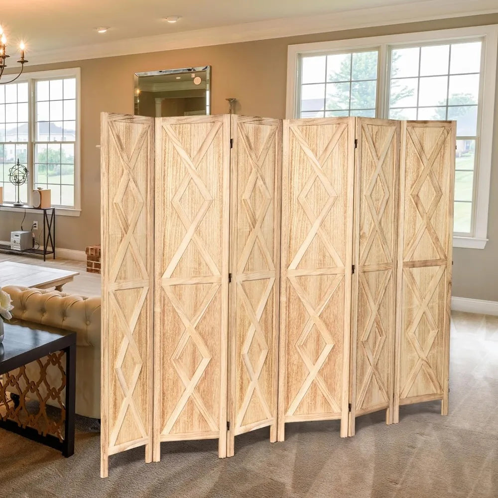 6 Panel Foldable Wood Room Screen Divider