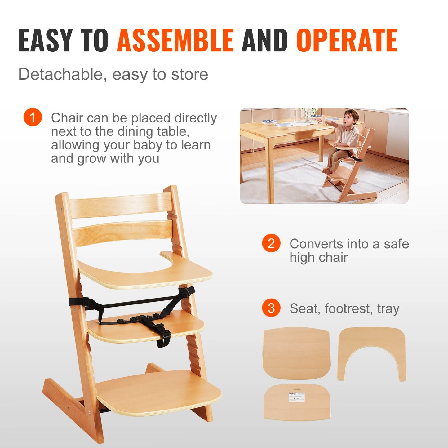 Wooden Beech Toddler Chair Eat & Grow W/ Tray