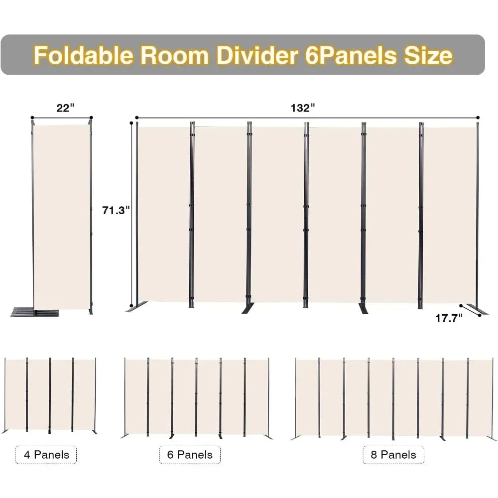 6 Panel Folding Room Divider W/Wider Support Feet