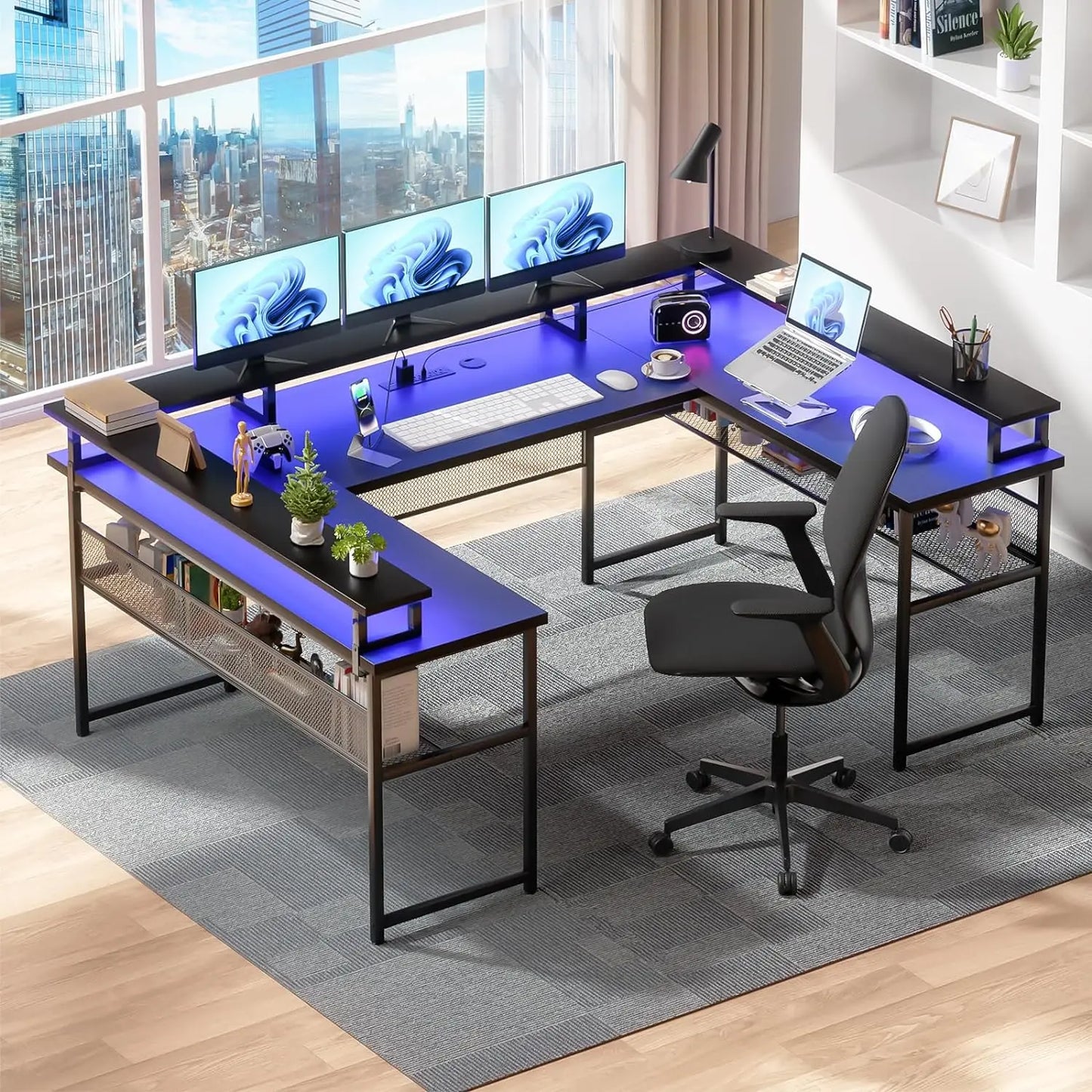 U Shaped Desks W/ LED Strip & Power Outlets
