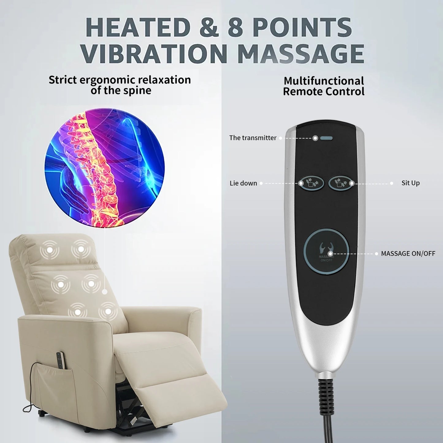 Massage Recliner w/ Powerful electric lift assist