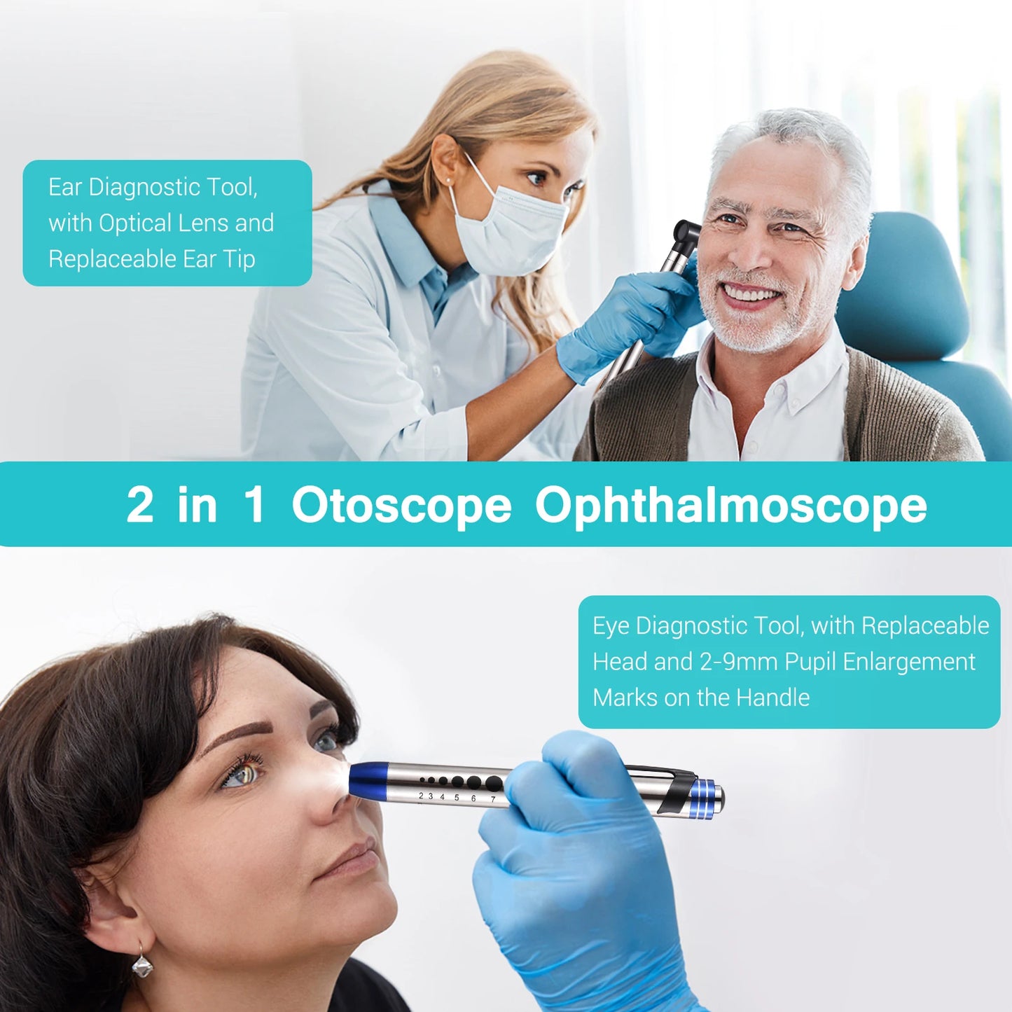 2 in 1 Otoscope and Eyes Diagnostic Tool Kit