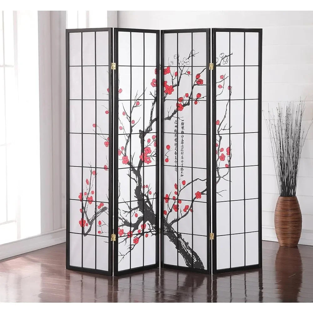 Japanese Plum Blossom 4 Panel Folding Partition Wall Dividers