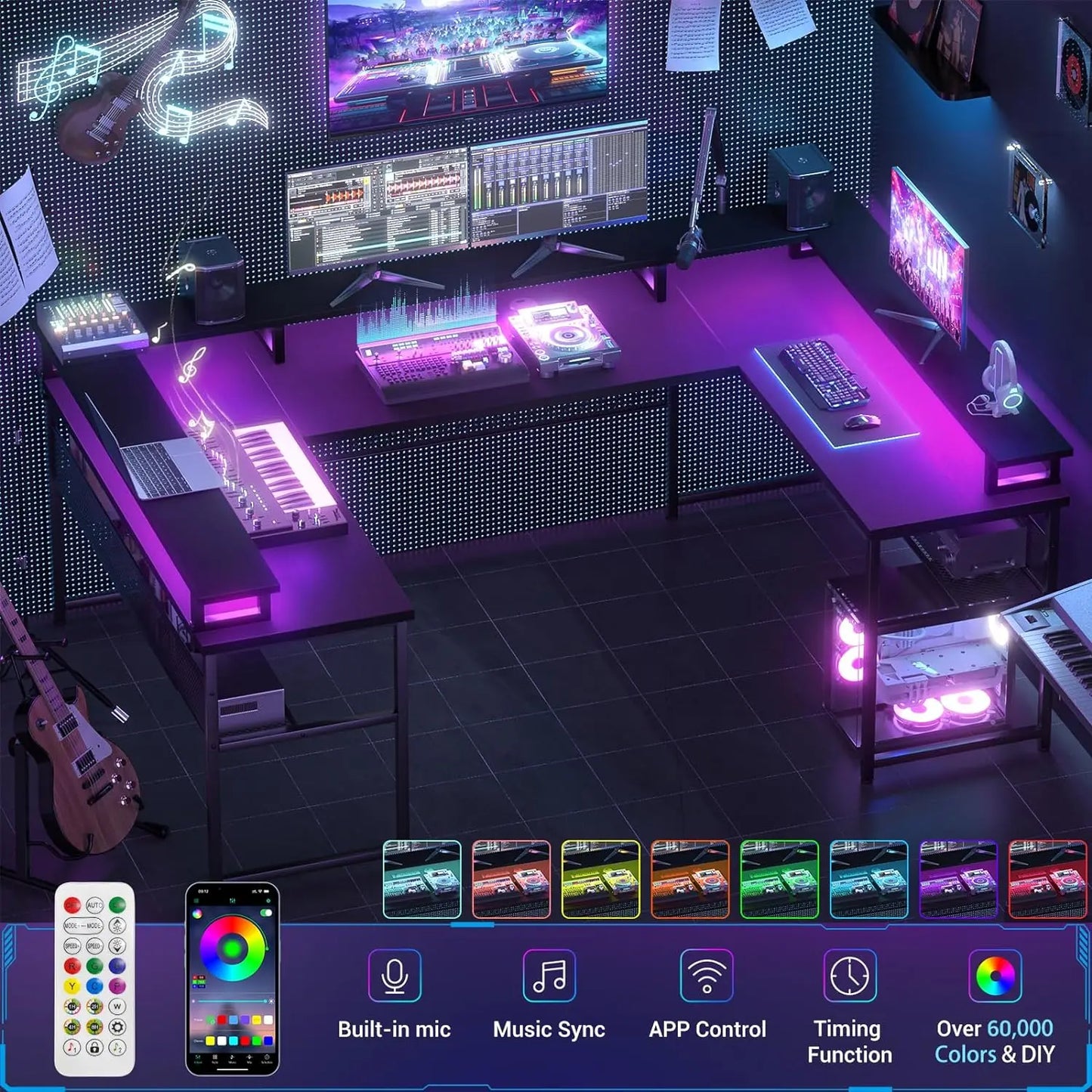 U Shaped Desks W/ LED Strip & Power Outlets