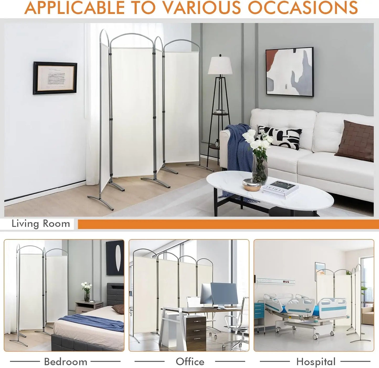 6.2Ft Folding 4-Panel Room Divider