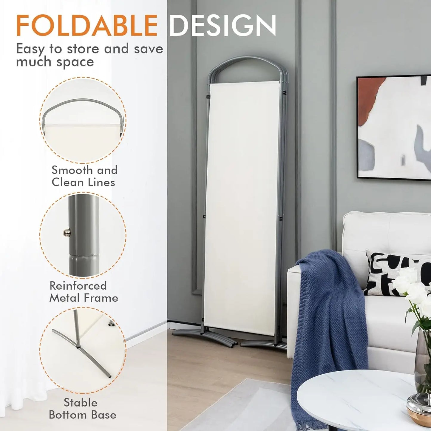 6.2Ft Folding 4-Panel Room Divider