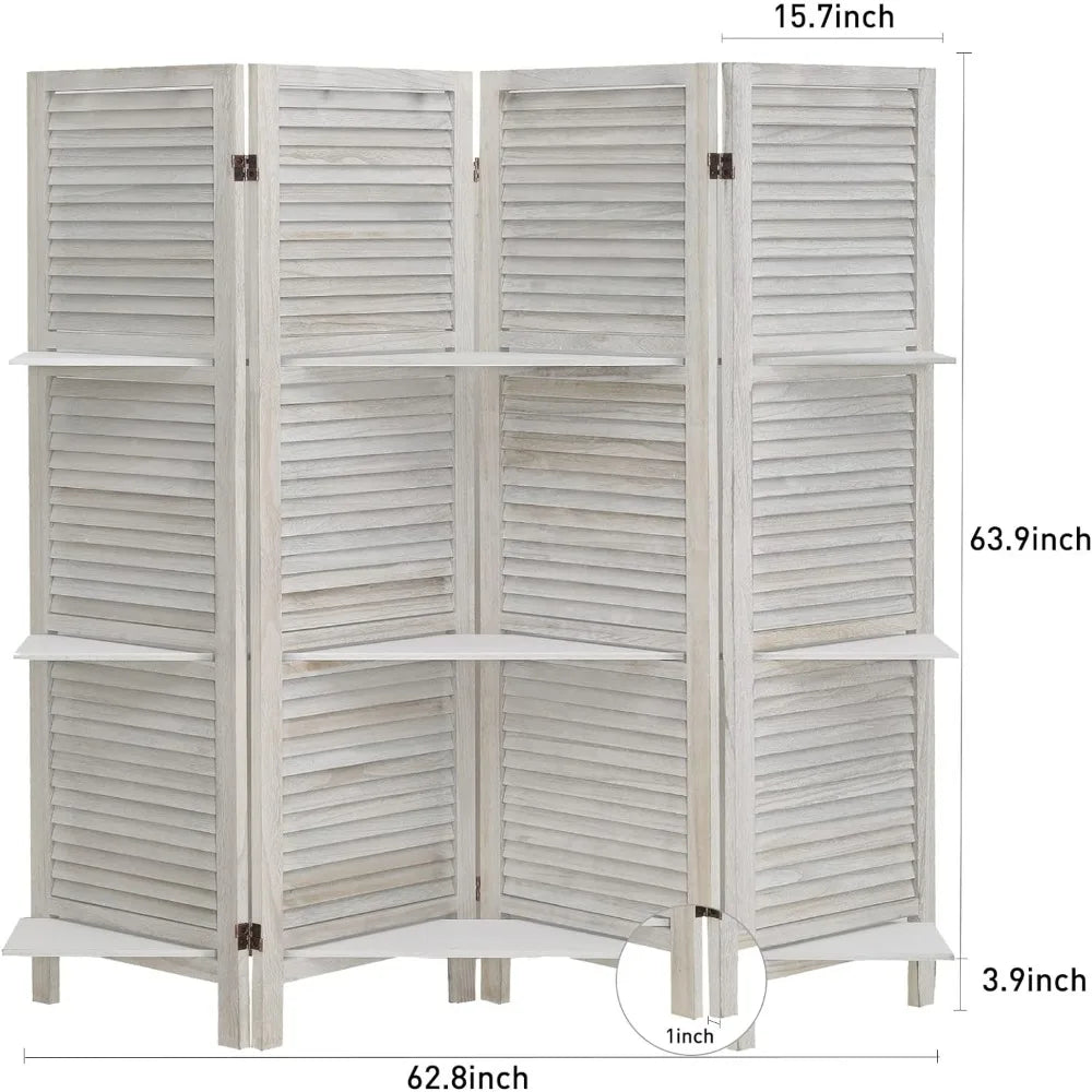 4 Panel Folding Partition Wall Dividers w/shelves