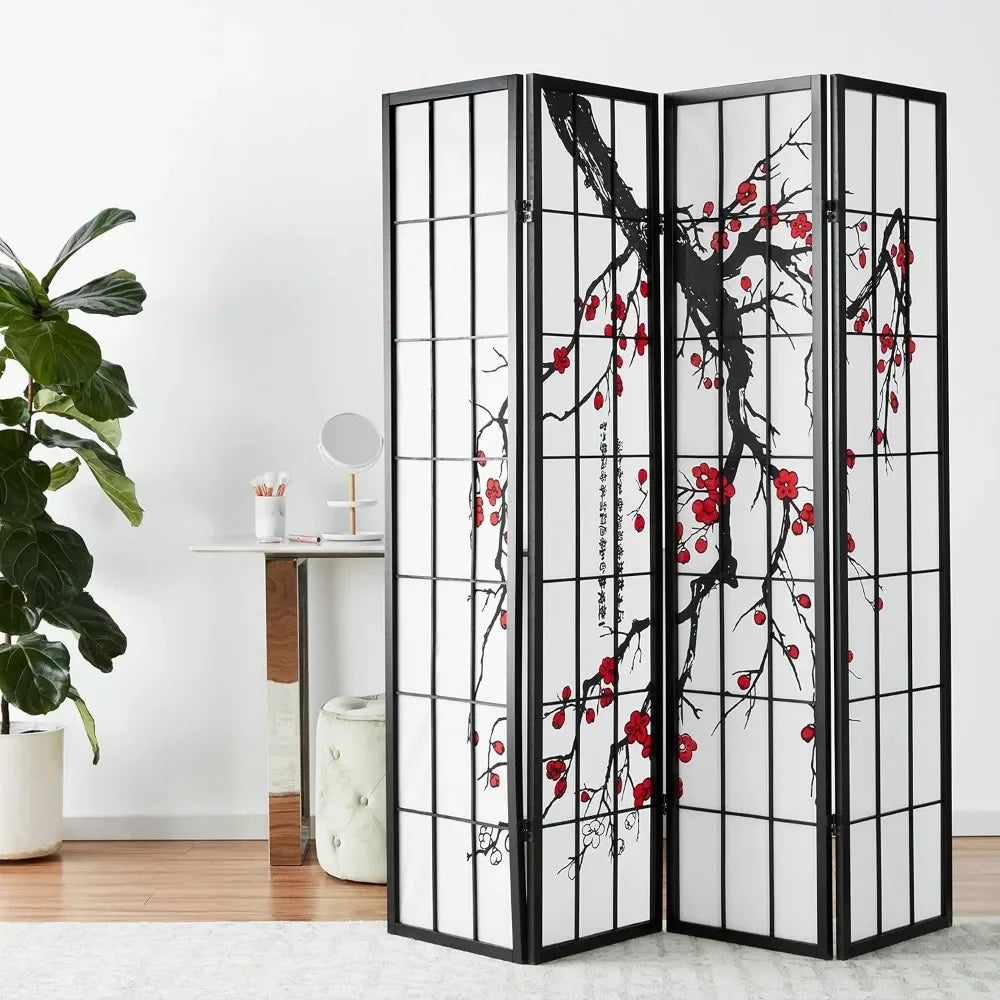 Japanese Plum Blossom 4 Panel Folding Partition Wall Dividers