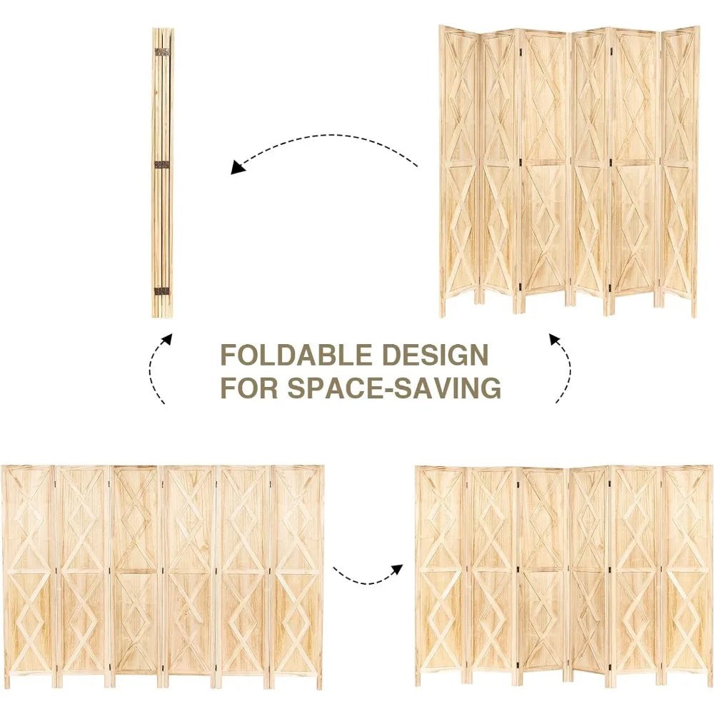 6 Panel Foldable Wood Room Screen Divider