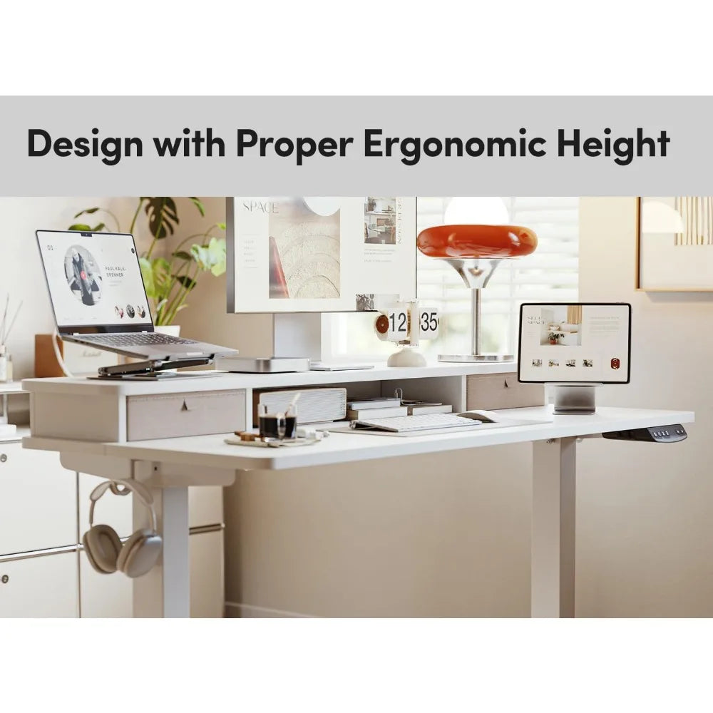 55x24 Inch Electric Standing Desk W/ Double Drawers