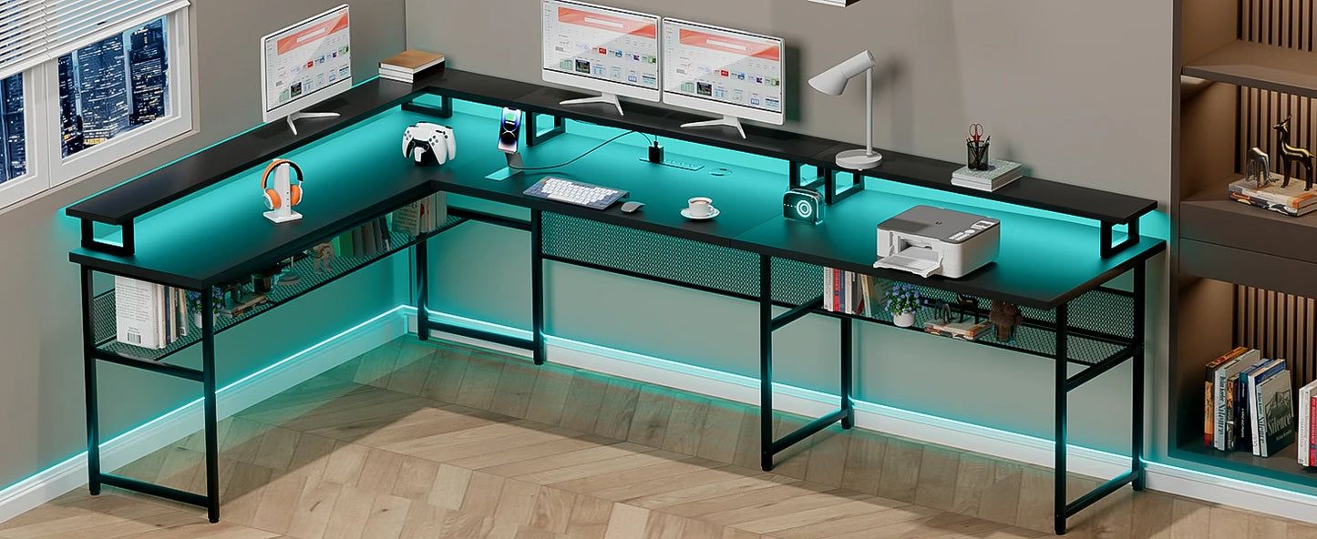 U Shaped Desks W/ LED Strip & Power Outlets