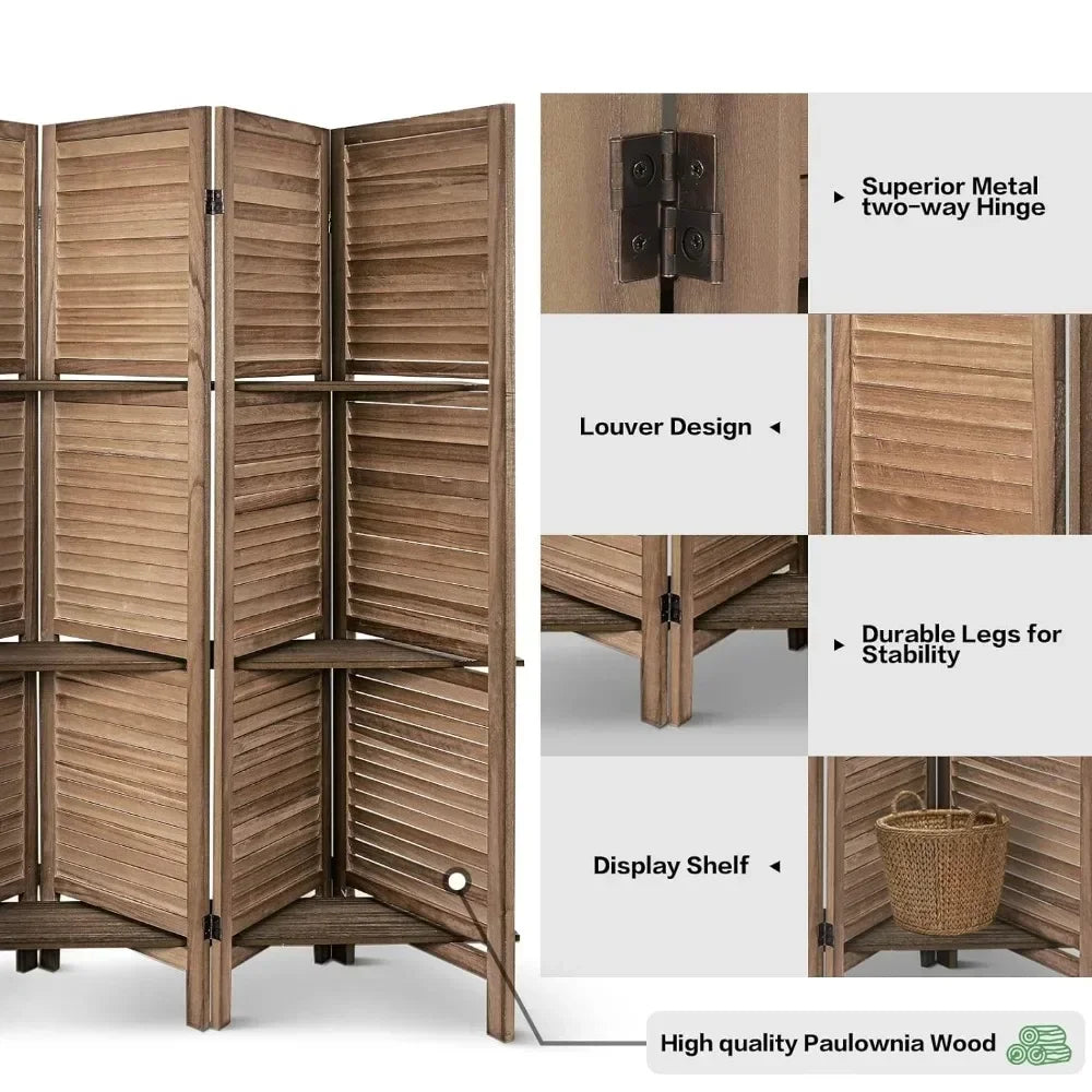 6 Panel Room Dividers/Screens With Shelves (Brown)