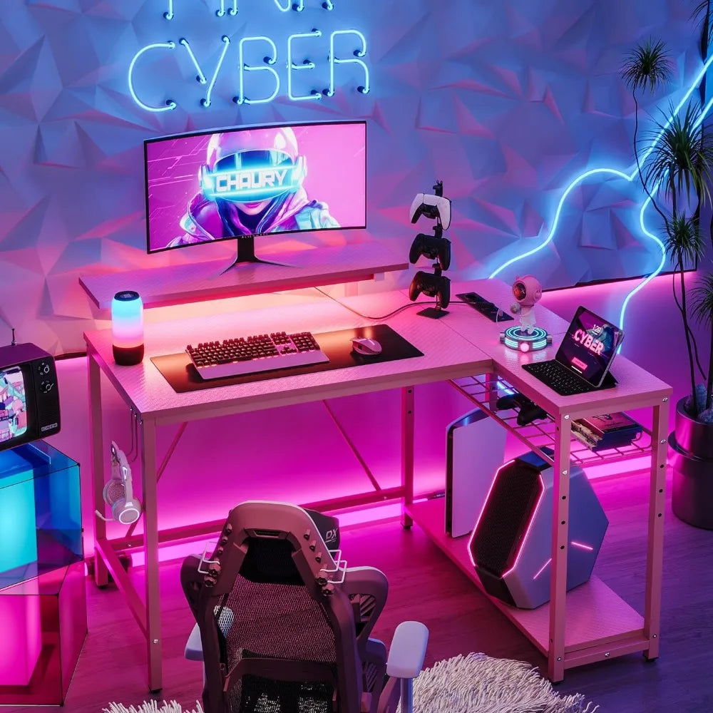 Pink Gaming Desk w/ Power Outlets