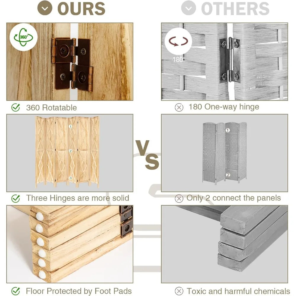 6 Panel Foldable Wood Room Screen Divider