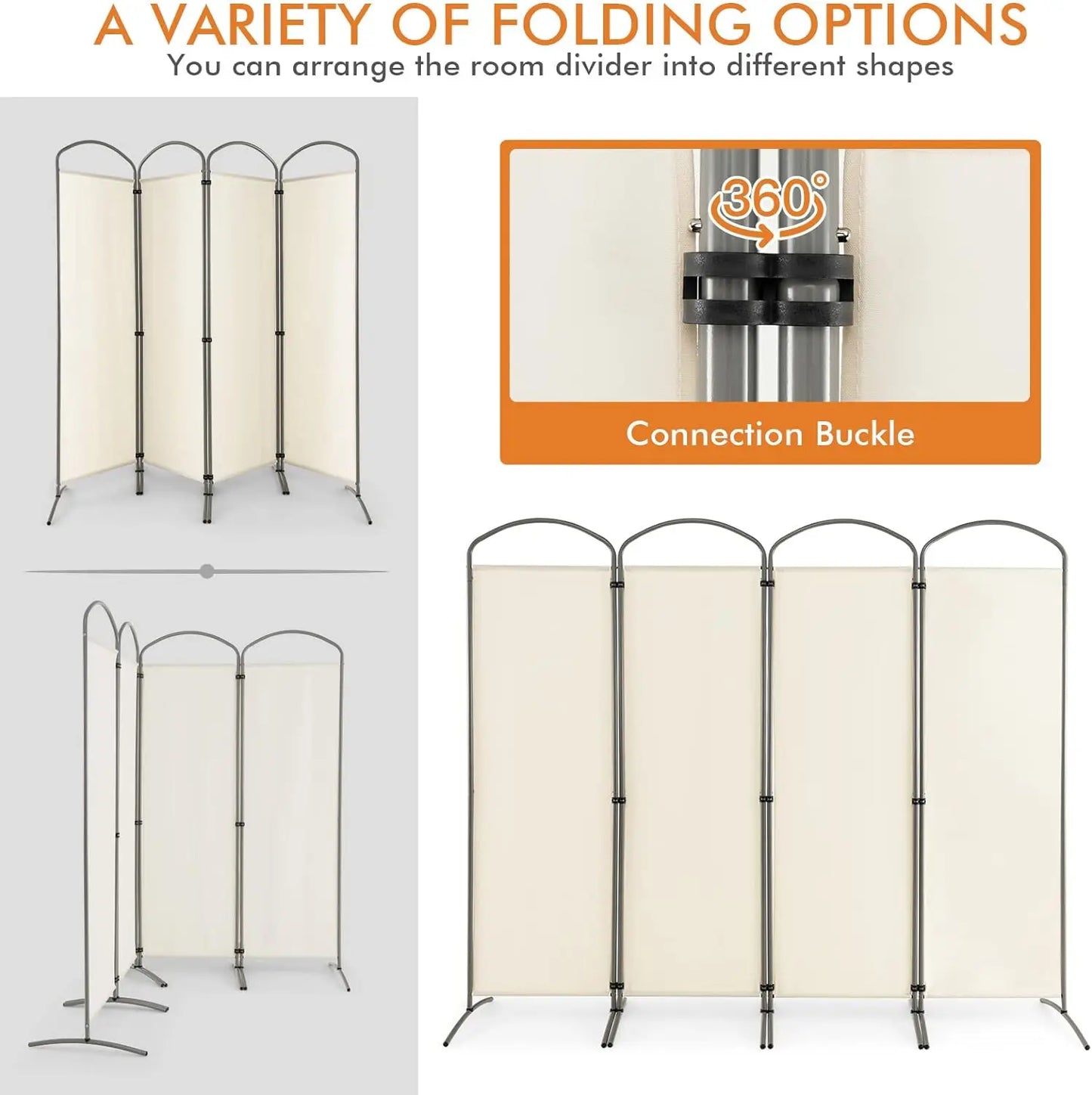 6.2Ft Folding 4-Panel Room Divider