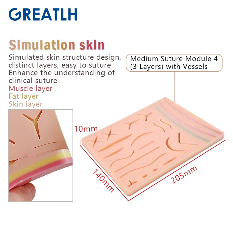 1pcs Silicone Skin Pad Suture Training Kit