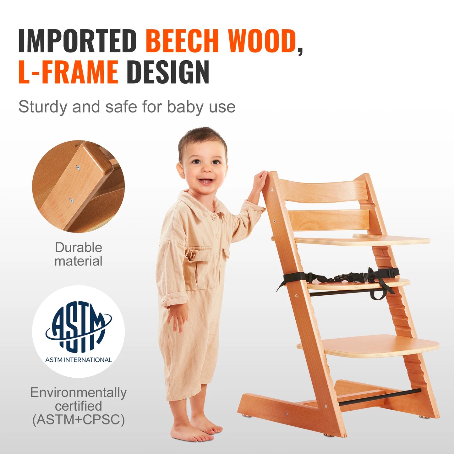 Wooden Beech Toddler Chair Eat & Grow W/ Tray