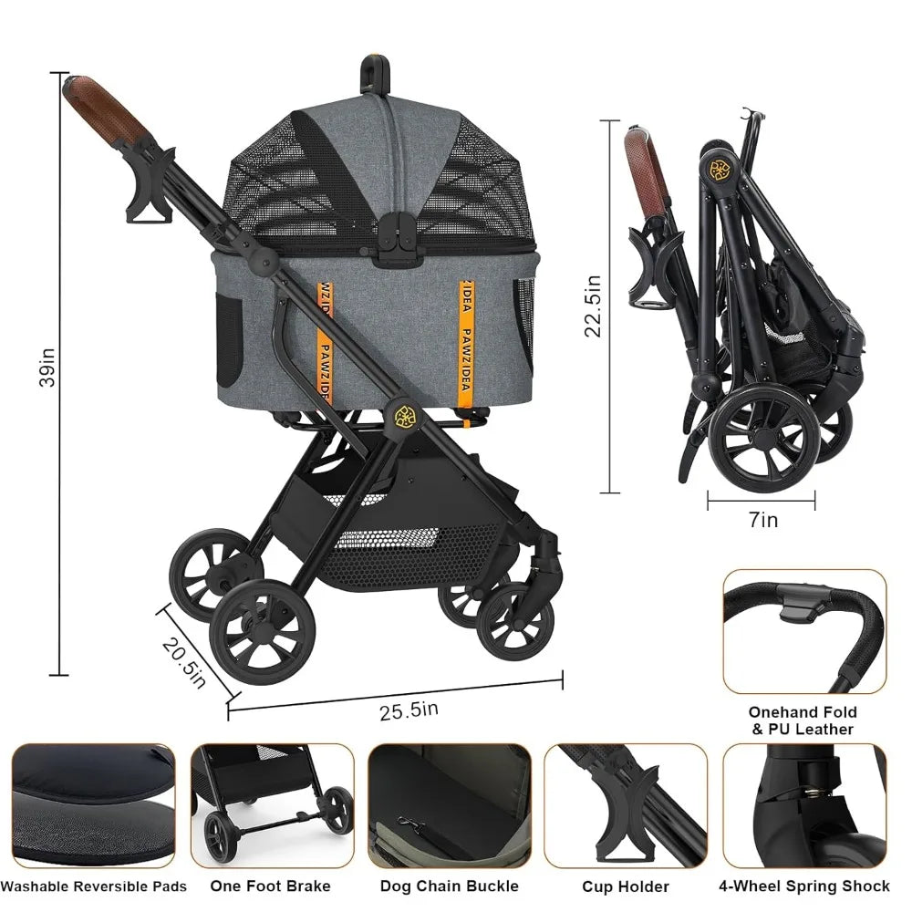 Pet Stroller 4 in 1 W/ Detachable Carrier
