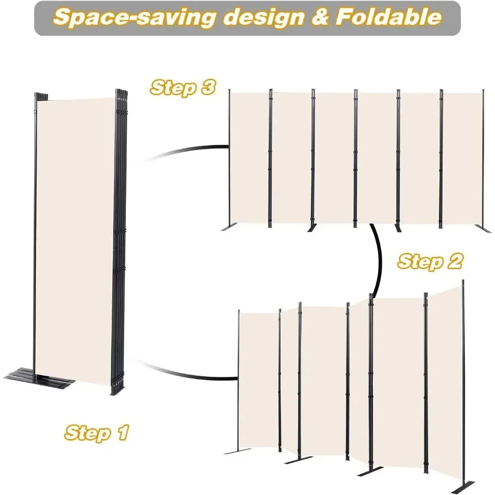 6 Panel Folding Room Divider W/Wider Support Feet