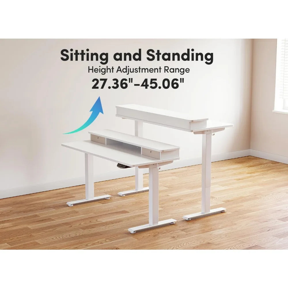 55x24 Inch Electric Standing Desk W/ Double Drawers