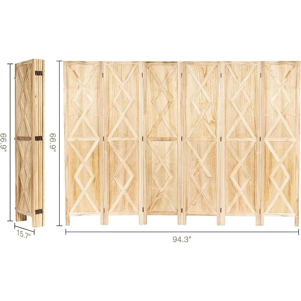6 Panel Foldable Wood Room Screen Divider